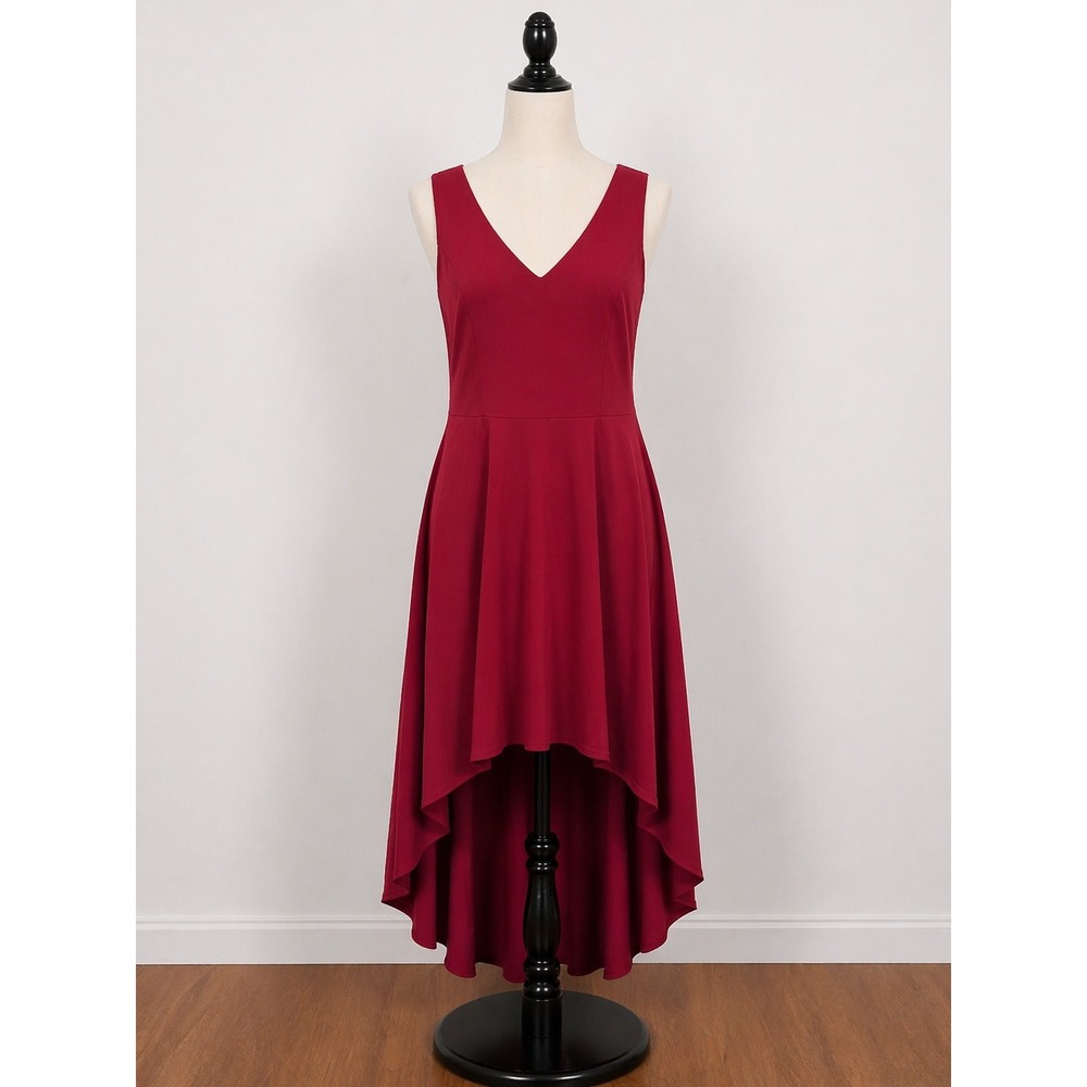 Burgundy Hi Low Dress 2XL Wine Red Flowy Midi High Low Hem Sleeveless Romantic